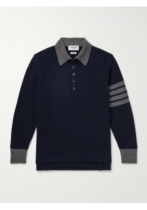 Thom Browne - Striped Herrigbone Virgin Wool Polo Shirt - Men - Blue - 1