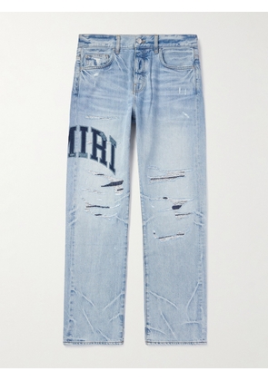 AMIRI - Straight-Leg Logo-Appliquéd Distressed Embroidered Jeans - Men - Blue - UK/US 28