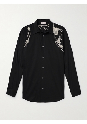 Alexander McQueen - Embroidered Cotton-Poplin Shirt - Men - Black - UK/US 15.5