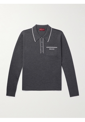Gucci - Logo-Intarsia Wool Polo Shirt - Men - Gray - S