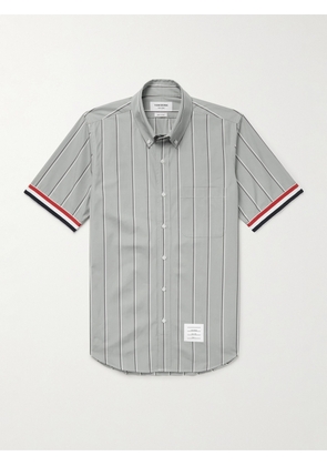 Thom Browne - Button-Down Collar Striped Grosgrain-Trimmed Cotton-Poplin Shirt - Men - Gray - 0