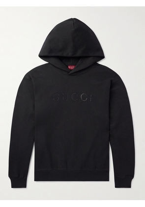 Gucci - Logo-Appliquéd Crystal-Embellished Cotton-Jersey Hoodie - Men - Black - S