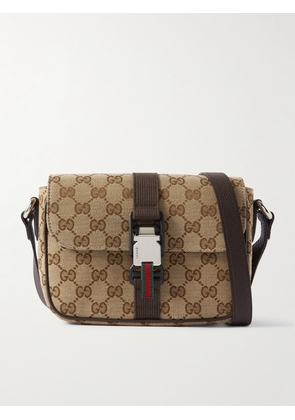 Gucci - Leather-Trimmed Monogrammed Coated-Canvas Shoulder Bag - Men - Neutrals