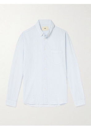Folk - Button-Down Collar Striped Crinkled Cotton-Blend Shirt - Men - Blue - 1