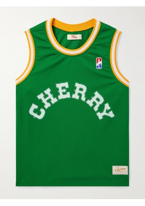 Cherry Los Angeles - Logo-Print Appliquéd Webbing-Trimmed Mesh Tank Top - Men - Green - XS