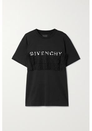 Givenchy - Embroidered Lace-trimmed Cotton-jersey T-shirt - Black - xx small,x small,small,medium,large,x large