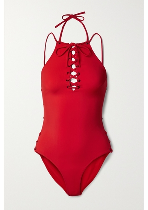 Balenciaga - Lace-up Halterneck Swimsuit - Red - S,M,L