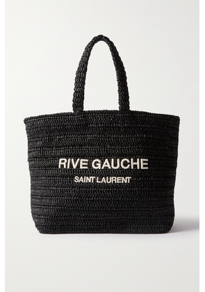 SAINT LAURENT - Rive Gauche Embroidered Crocheted Raffia Tote - Black - One size