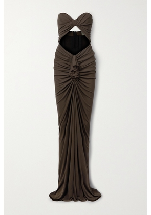 SAINT LAURENT - Cutout Twist-front Gathered Jersey Maxi Dress - Brown - FR36,FR38,FR40