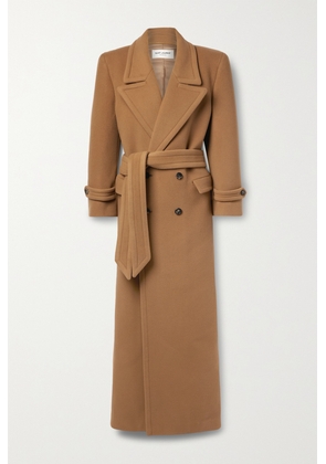 SAINT LAURENT - Oversized Belted Double-breasted Wool Coat - Brown - FR40,FR42