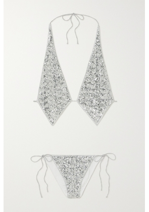 Oséree - Sequined Halterneck Bikini - Silver - small,medium,large
