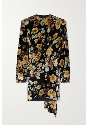 SAINT LAURENT - Draped Floral-print Velvet Mini Dress - Black - FR36,FR40