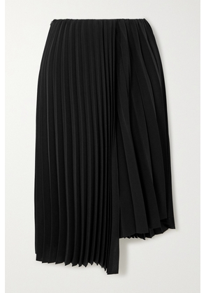 SAINT LAURENT - Asymmetric Wrap-effect Pleated Crepe Midi Skirt - Black - FR38,FR42