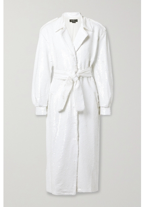 PATBO - Belted Sequined Crepe Trench Coat - White - x small,small,medium,large,x large