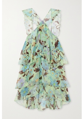 Stella McCartney - Ruffled Floral-print Halterneck Silk-chiffon Mini Dress - Green - FR34,FR36,FR38,FR40,FR42,FR44