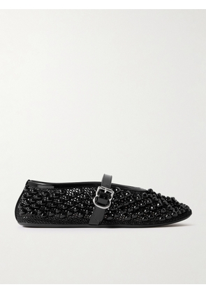 Alaïa - Patent Leather-trimmed Crystal-embellished Mesh Ballet Flats - Black - IT36,IT37.5,IT38,IT38.5,IT39,IT40,IT41