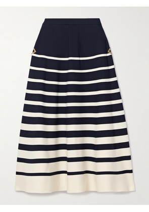 Valentino Garavani - Embellished Striped Wool And Silk-blend Midi Skirt - White - IT36,IT38,IT40,IT42,IT44,IT46,IT48