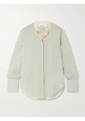Chloé - Cotton Poplin-trimmed Striped Silk Shirt - Blue - FR34,FR36,FR38,FR40,FR42,FR44,FR46