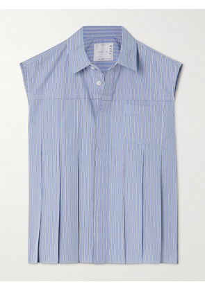 Sacai - Pleated Striped Cotton-poplin Shirt - Blue - 1,2