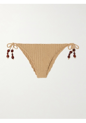 Magda Butrym - Bead-embellished Crocheted Bikini Briefs - Neutrals - FR36,FR38,FR40