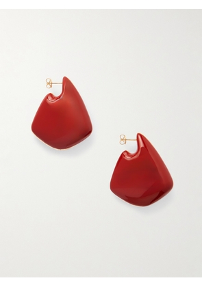 Bottega Veneta - Large Fin Gold Vermeil And Enamel Earrings - Red - One size