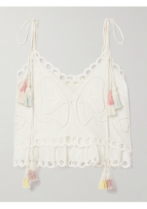 LoveShackFancy - Biltmore Cropped Tasseled Broderie Anglaise Cotton-voile Camisole - White - US0,US2,US4,US6,US8