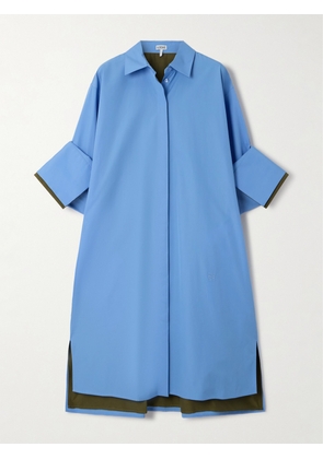 Loewe - Pleated Two-tone Cotton-poplin Mini Shirt Dress - Blue - FR34,FR36,FR38,FR40,FR42,FR44