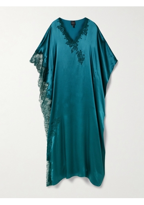 Carine Gilson - Chantilly Lace-trimmed Silk-satin Kaftan - Blue - medium
