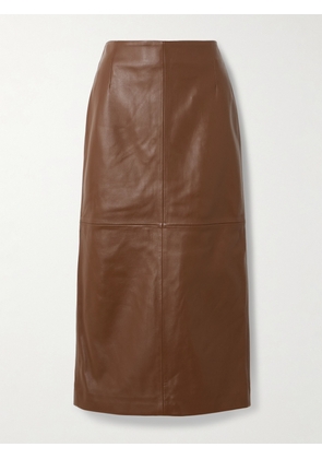 Nour Hammour - Selly Paneled Leather Midi Skirt - Brown - FR34,FR36,FR38,FR40,FR42,FR44