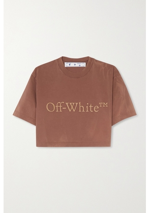 Off-White - Laundry Cropped Printed Stretch-cotton Jersey T-shirt - Brown - xx small,x small,small,medium,large,x large
