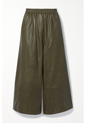 Loewe - Cropped Leather Wide-leg Pants - Green - x small,small,medium,large