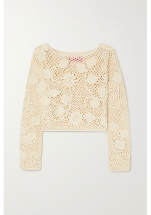 The Elder Statesman - Cropped Crocheted Organic Cotton Sweater - Off-white - XS/S,M/L