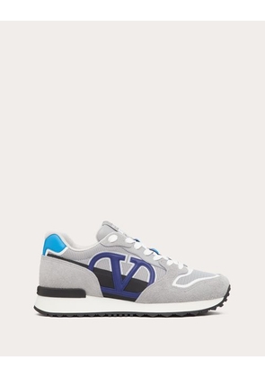 Valentino Garavani VLOGO PACE LOW-TOP SNEAKER IN SPLIT LEATHER, FABRIC AND CALF LEATHER Man GREY/BLUE 40.5