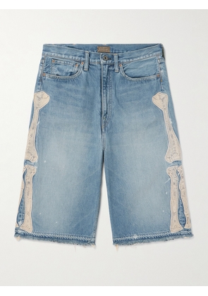 KAPITAL - Straight-Leg Appliquéd Distressed Denim Shorts - Men - Blue - UK/US 30