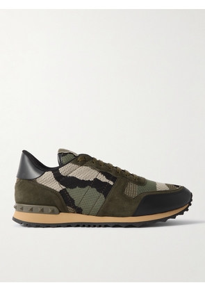 Valentino Garavani - Rockrunner Suede and Leather-Trimmed Camouflage Jacquard-Knit Sneakers - Men - Green - EU 40