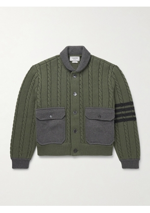 Thom Browne - Striped Cable-Knit Virgin Wool-Blend Bomber Jacket - Men - Green - 1