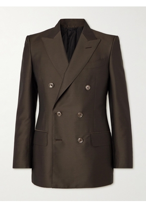 TOM FORD - Atticus Slim-Fit Double-Breasted Wool and Silk-Blend Suit Jacket - Men - Brown - IT 48