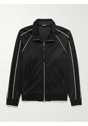 TOM FORD - Slim-Fit Leather-Trimmed Satin-Jersey Track Jacket - Men - Black - IT 44