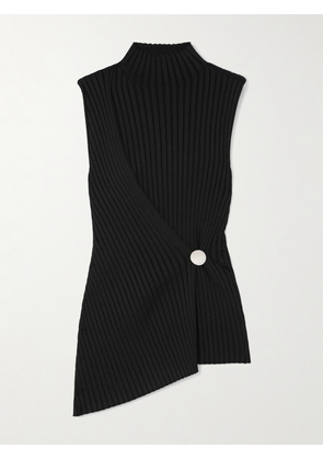 Jil Sander - Asymmetric Embellished Ribbed-knit Wrap Tank - Black - FR34,FR36,FR38,FR40,FR42