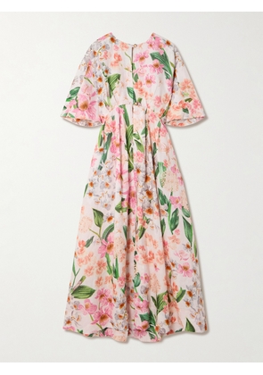 Agua by Agua Bendita - Gesto Jardinera Pleated Floral-print Linen Maxi Dress - Pink - XS/S,M/L