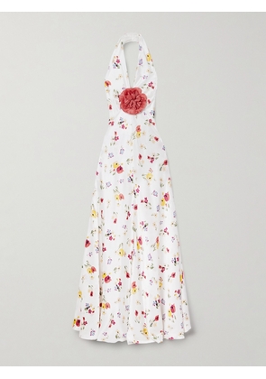 Rodarte - Appliquéd Floral-print Silk-satin Halterneck Maxi Dress - Multi - US0,US2,US4,US6,US8