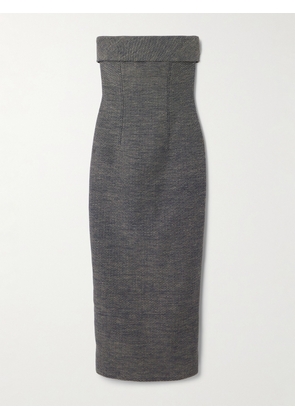 Emilia Wickstead - Keeley Strapless Cotton And Linen-blend Tweed Midi Dress - Blue - UK 6,UK 8,UK 10,UK 12,UK 14,UK 16,UK 18