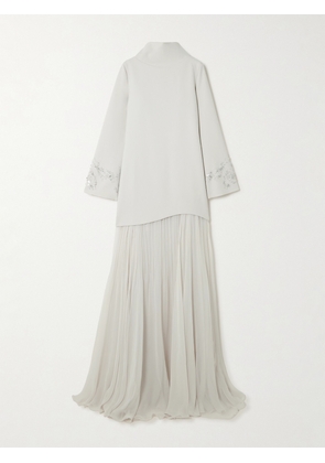 Marmar Halim - Layered Embellished Crepe And Plissé-georgette Gown - Off-white - IT38