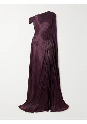 Marmar Halim - One-shoulder Cape-effect Draped Plissé Silk-satin Gown - Purple - IT40,IT44,IT46