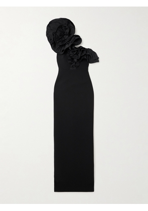 Rebecca Vallance - Ella Appliquéd Ruffled One-shoulder Crepe Gown - Black - UK 6,UK 8,UK 10,UK 12