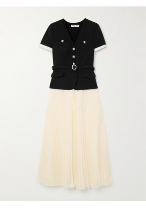 Self-Portrait - Belted Embellished Tulle And Pleated Georgette Midi Dress - Black - UK 6,UK 8,UK 10,UK 12,UK 16