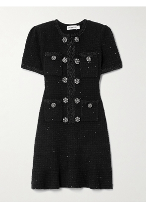 Self-Portrait - Embellished Metallic Waffle-knit Dress - Black - small,medium,large