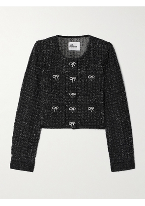 Self-Portrait - Embellished Metallic Cotton-blend Tweed Jacket - Black - UK 4,UK 6,UK 8,UK 10,UK 12,UK 14