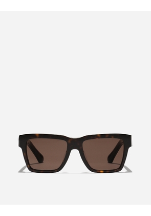 Dolce & Gabbana Mirror Logo Sunglasses - Man Sunglasses Brown Acetate Onesize