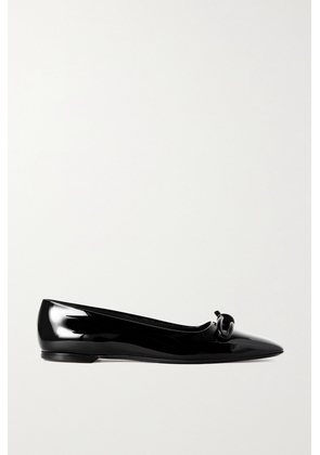 Ferragamo - Annie Bow-embellished Patent-leather Ballet Flats - Black - US5,US5.5,US6,US6.5,US7,US7.5,US8,US8.5,US9,US9.5,US10,US10.5,US11